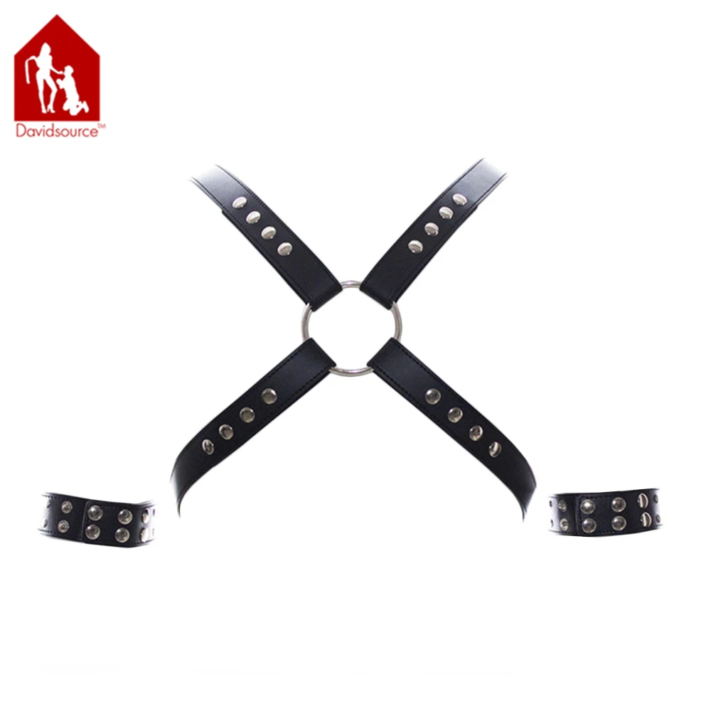 

Davidsource X-Shaped Studed Leather Chest Harness Armlet Dom Daddy Leather Fetish Wear Erotic Gay Parade Leather Harness