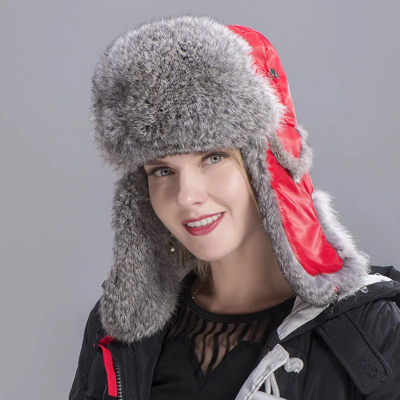 rabbit fur hat women red 6