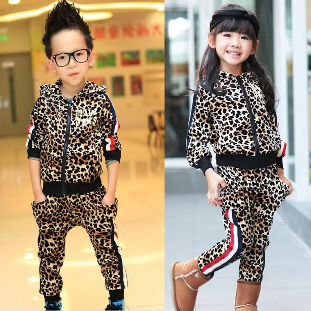 2017 New Spring Kids Girls Sets Children Leopard Suits Toddler Boy ...