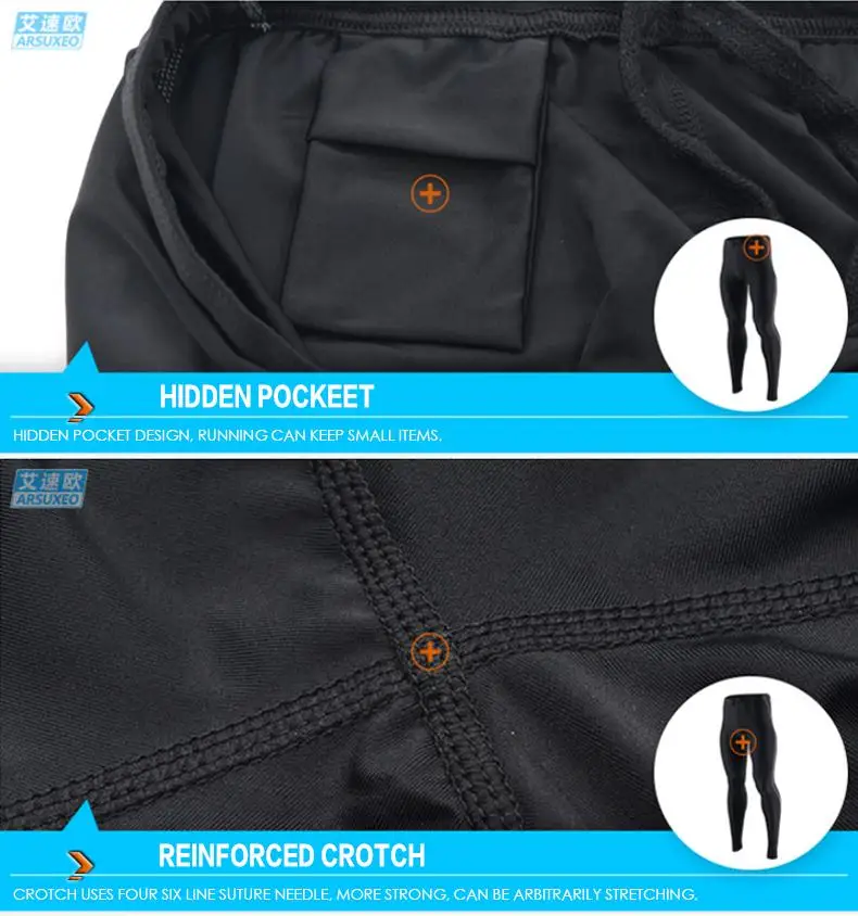 ARSUXEO мужские спортивные сжатия облегающие беговые штаны эластичные колготки для новорождённых для бега, фитнеса тренировки тренажерный зал светоотражающие
