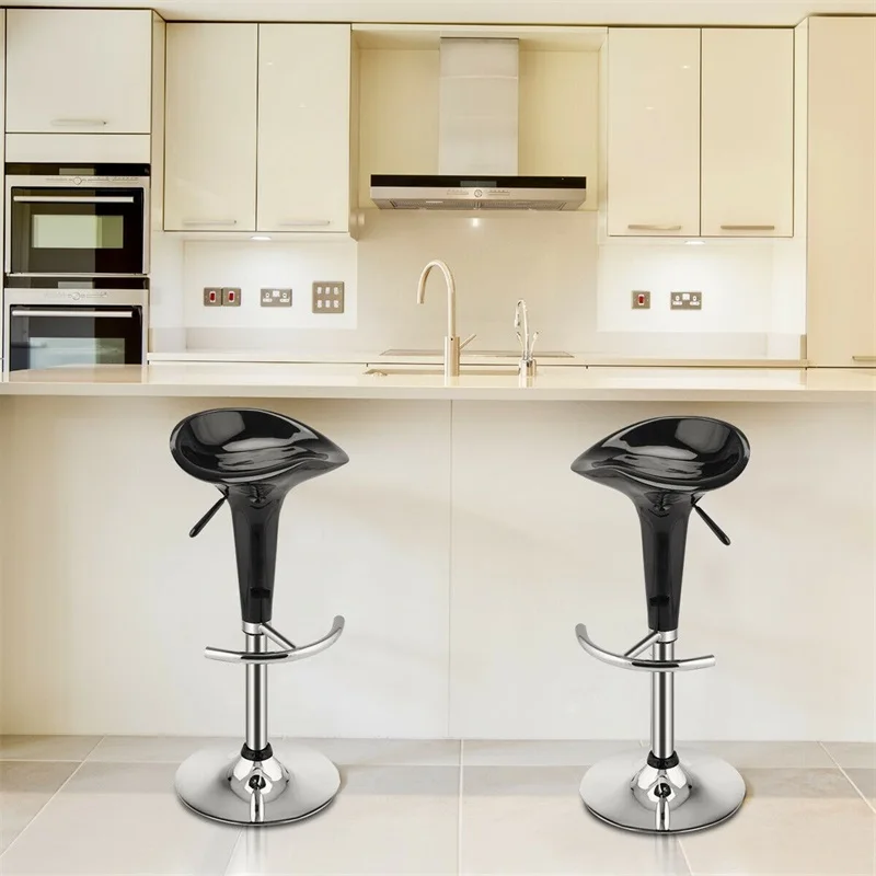 

High Quality Set of 2 Modern Bombo Style Swivel Bar Stools Adjustabl Modern Home Steel Heavy Duty ABS Plastic Stools HW51432BK