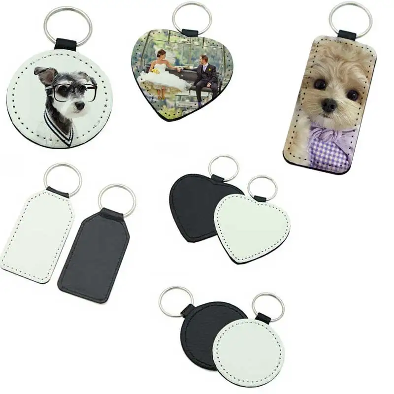 

new sublimation blank leather keychains fillet Rectangle heart round key ring hot transfer printing custom consumables 20pcs/lot
