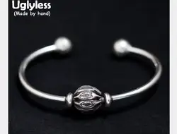Uglyless реального S925 тайские серебряные браслеты для Для женщин Винтаж Этническая вращать мяч открытие браслет с гравировкой рыбы бисера Bijoux