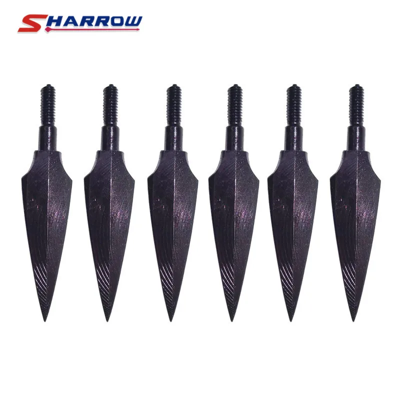 

6 Pcs 158 Grain Archery Willow Leaf Arrowhead Recurve Hardened Tip Screw Hunting Compound Steel Accessories
