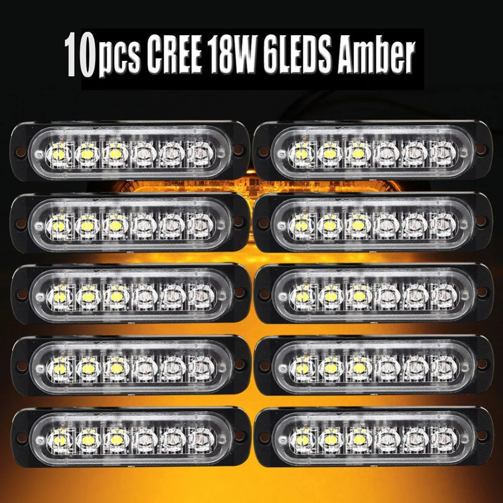 10pcs Strobe Marker Lights Car Truck LED Amber Flash Emergency Warning