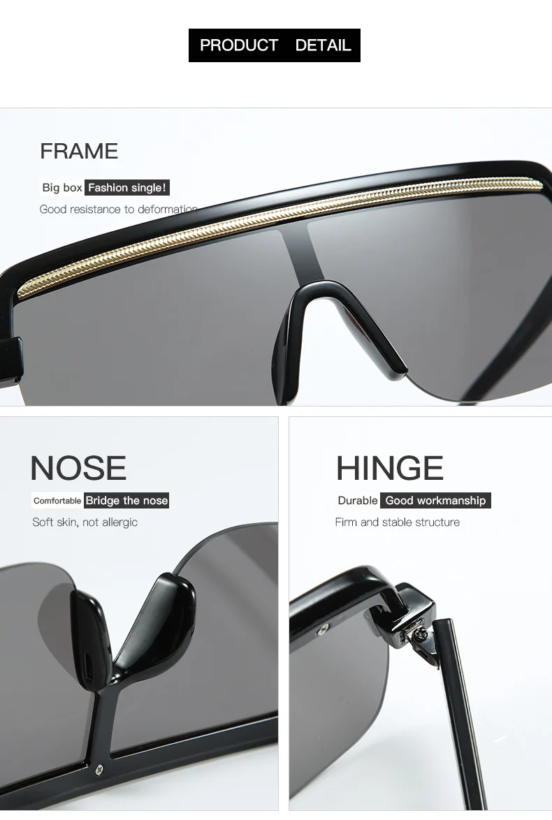 Oversize One Piece Sunglasses Women Men New Luxury Brand Vintage Square Sun Glasses Man Goggle Gradient Sunglasses UV400