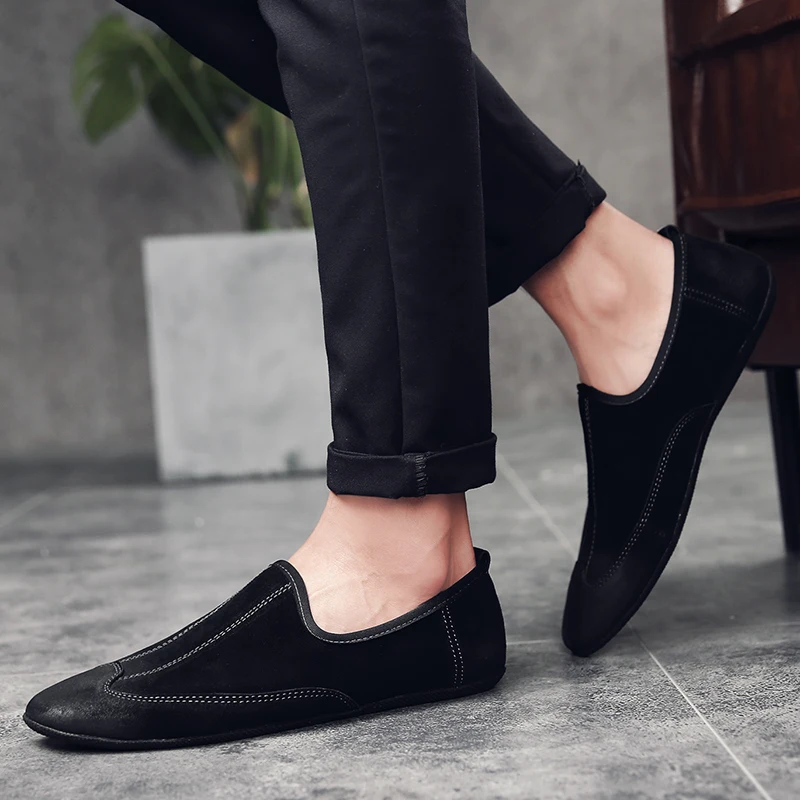 mens suede leather loafers shoes luxury brand italian male footwear shoes adult elegant slip on pointed toe oxford shoes for men (33)
