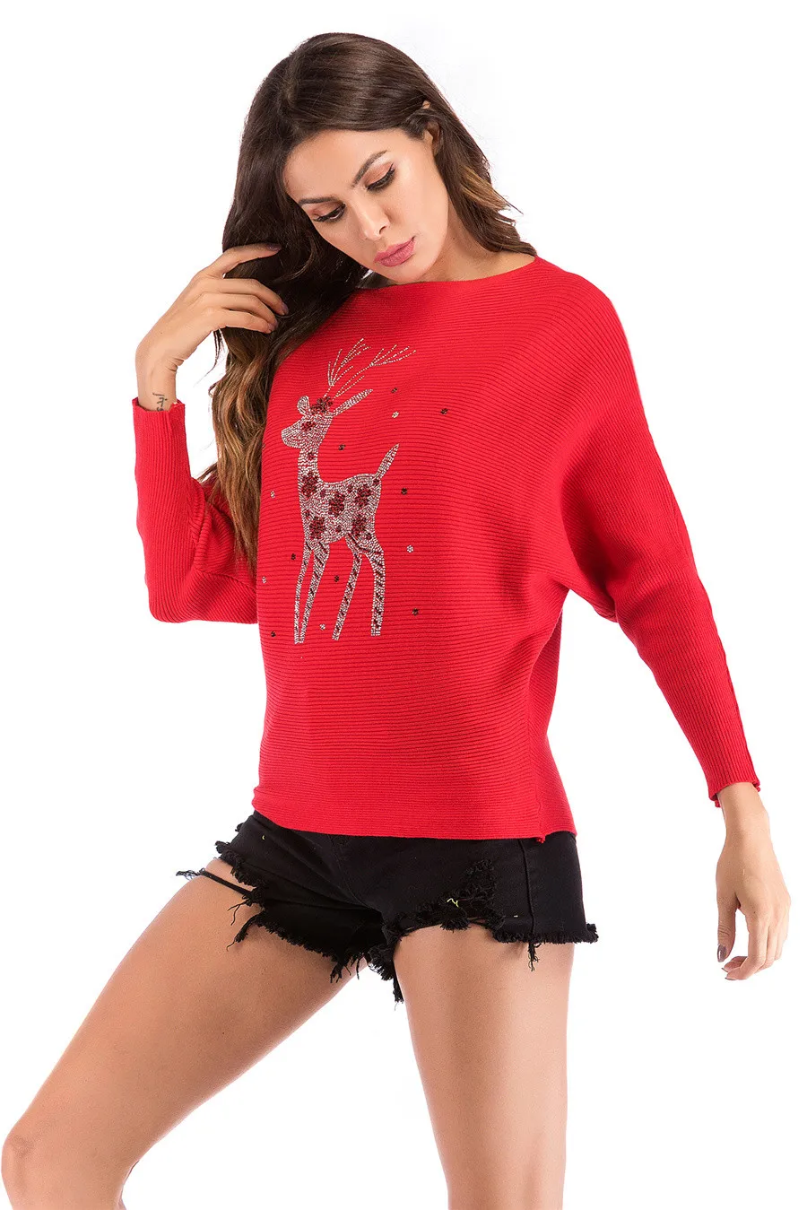 Gladiolus 2018 Autumn Winter Sweater Women Long Sleeve Rhinestone Pattern Slim Knitted Christmas Sweater Women Jumpers Pullover (75)