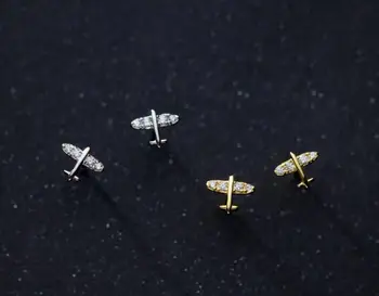 

TINNY SMALL 5MM 1pair Real. 925 Sterling Silver fine jewelry golds /White Aircraft Plane Zirconia aaa+ stud earrings GTLE2686