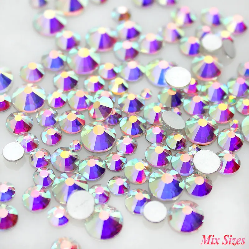 

Mix sizes SS3-SS16 clear Crystal AB color 1000pcs/Bag 3D Non HotFix Nail Art Flatback Rhinestones Decorations dancing costumes