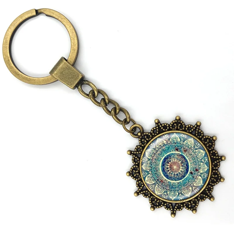 

2017 Fashion Mandala Key Chain Sacred Geometry Keychain Jewelry Handmade Art Glass pendant Keyring Key Ring for Women Gifts