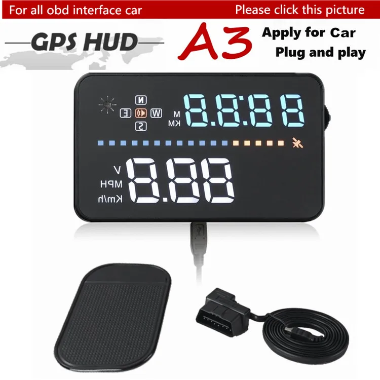 new a3 3.5auto car hud gps obdii head up display speedometers overspeed warning dashboard windshield projector+ reflective film (5)_