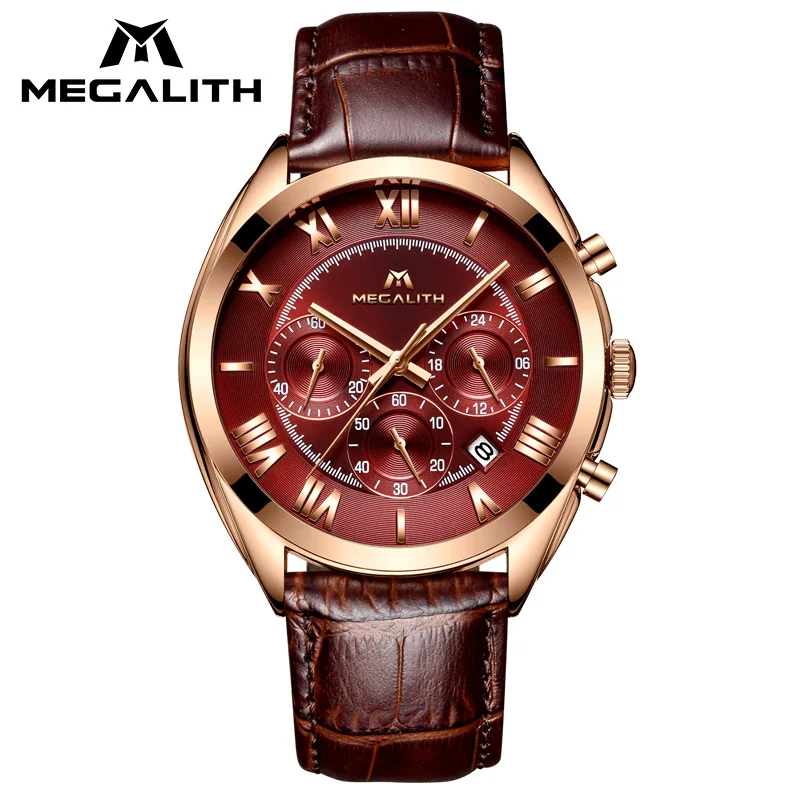 

MEGALITH Watches For Men Luxury Waterproof Chronograph Leather Watch Relogio Masculino 2018 Fashion Quartz Wrist Watch Man Clock