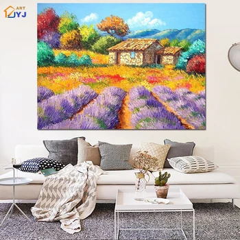 

Unframe Large Lavender Farm Picture Hand Painted Modern Abstract Canvas Oil Painting Wall Art for Living Room Home Decor JYJ010