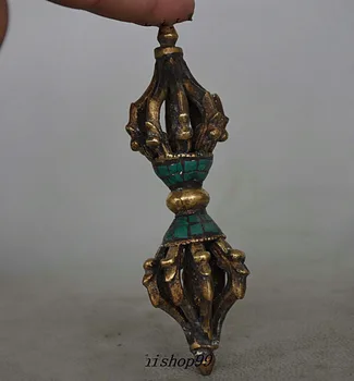 

Crafts statue Tibet Tantra Fa Qi Buddhism Bronze Inlay turquoise Vajra Phurba Dagger Holder