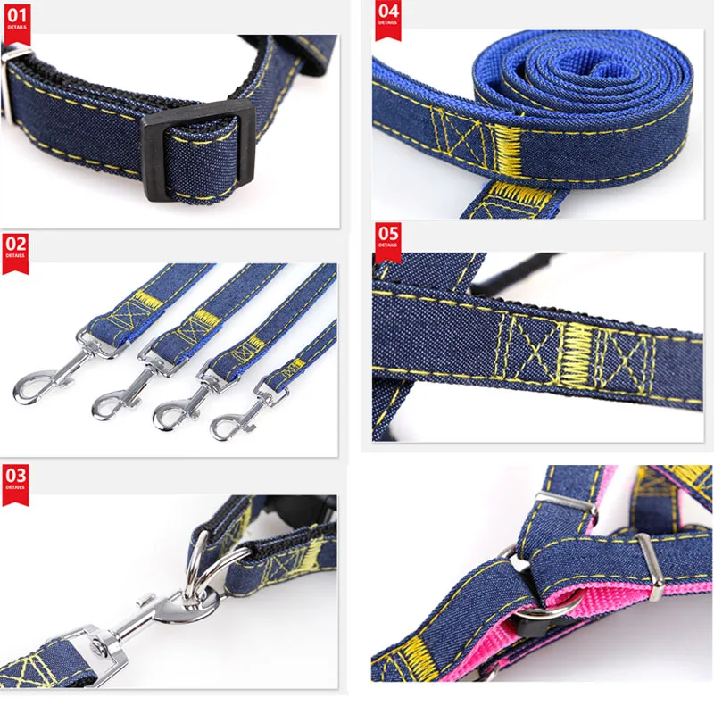 S-XL Pet Dog Collar Leash Harness Jean Dog Harness Vest 120cm Long Puppy Leash Running Walking Pitbull Pet Lead For Dogs Petshop