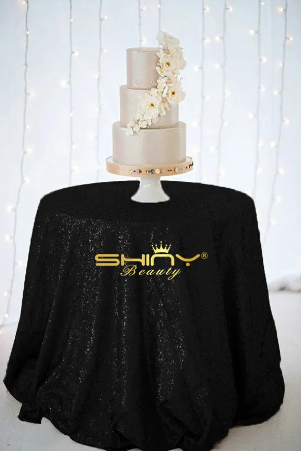 

90in Round Sequin Tablecloth Black Glitter Circular Sequin Table Cloth Cool Black Table Cover at Wedding Ceremony Birthda-ay