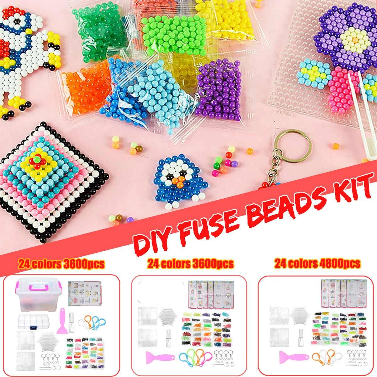 

3600/4800pcs 24 Colors DIY Fuse Beads Water Sticky Beads Fun Art Craft Intelligence Toys Kids Adult Novelty Gift Present Set