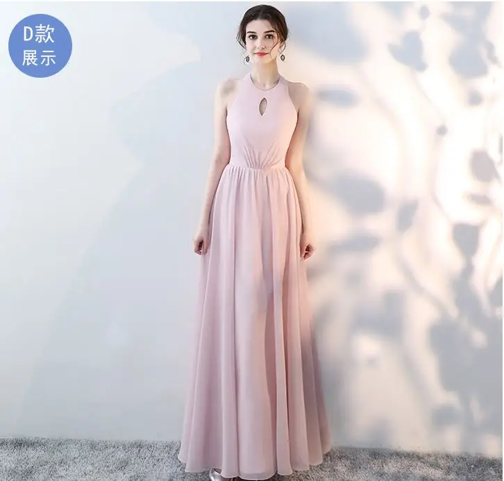 Vestido boda mujer invitada, новинка, шифоновое платье подружки невесты в 5 стилях, розовое, пыльное, голубое, длинное, brautjungfernkleid, недорогое, sukienki - Цвет: pink