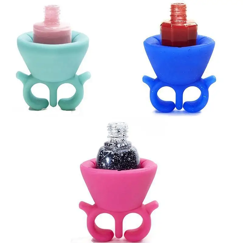 1 pcs Hot Soft Silicone Finger Wearable Nail Polish Bottle Holder