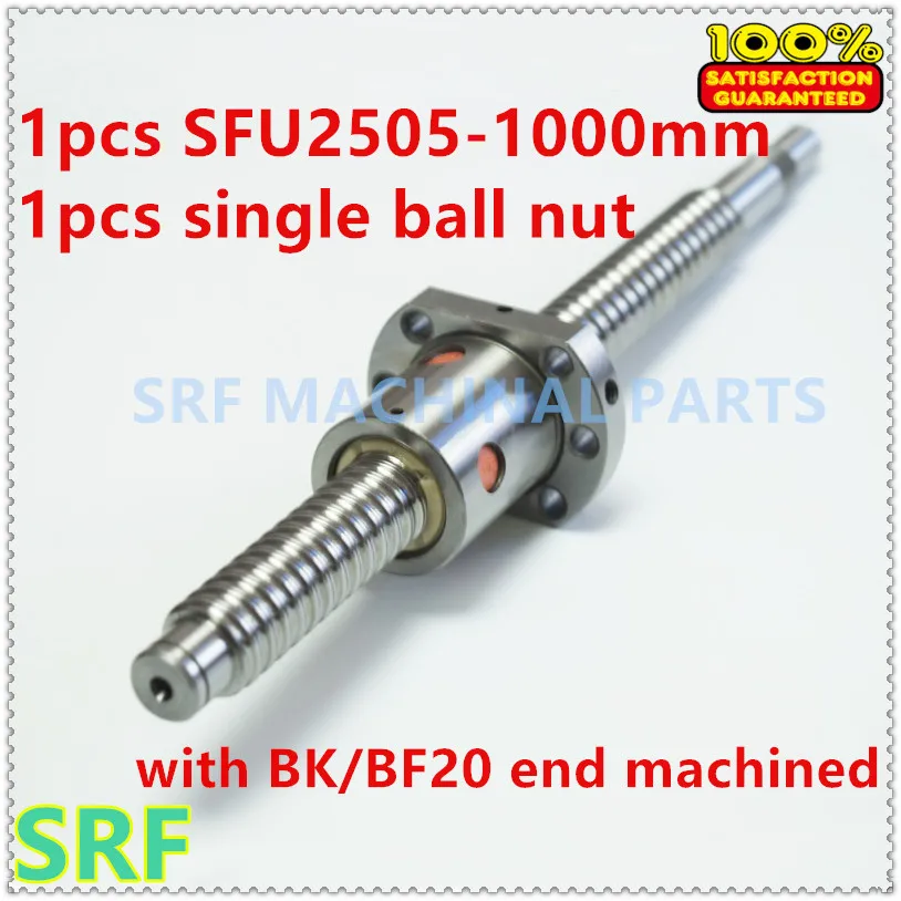 1000mm com Bola Porca com Bk e bf20 1 Pcs Anti Backlash 25mm Chumbo Bola Rolou Parafuso da Esfera Rm2505 Ballscrew l = Sfu2505 Final Usinado