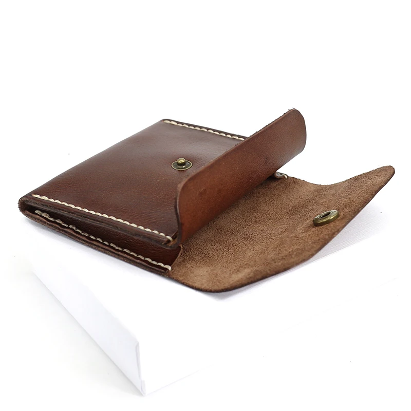Kopen Portemonnees Mannen Echt Lederen Handgemaakte Luxe Vrouwen Mini Portemonnee Top end Koeienhuid Credit Card Case Kleine Zak Geld coin Pouch