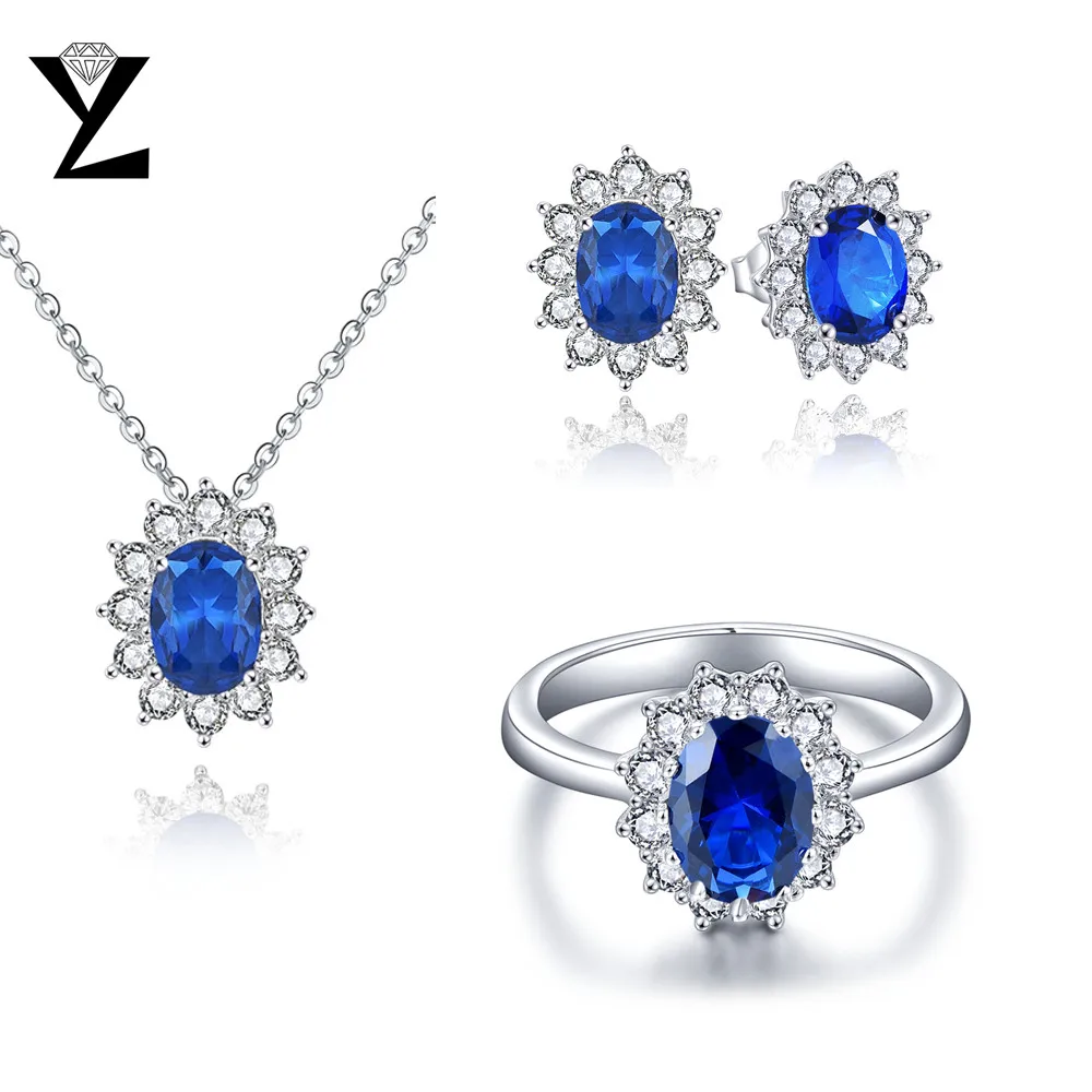YL Jewelry Set 925 Sterling Silver Bridal Stone Necklace Earring Ring Set for Women Wedding Fine Jewelry YL Jewelry Set 925 Sterling Silver Bridal Stone Necklace Earring Ring Set for Women Wedding Fine Jewelry