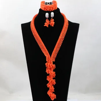 

African Coral Beads Nigerian Handmade Jewelry Set Fashion Statement Necklace Set 2017 Free Shipping HX754