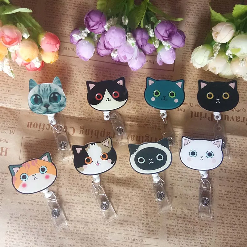 

High quality Cartoon Cat Retractable Badge Reel Student worker ID Name Card Badge Holder Office Supplies