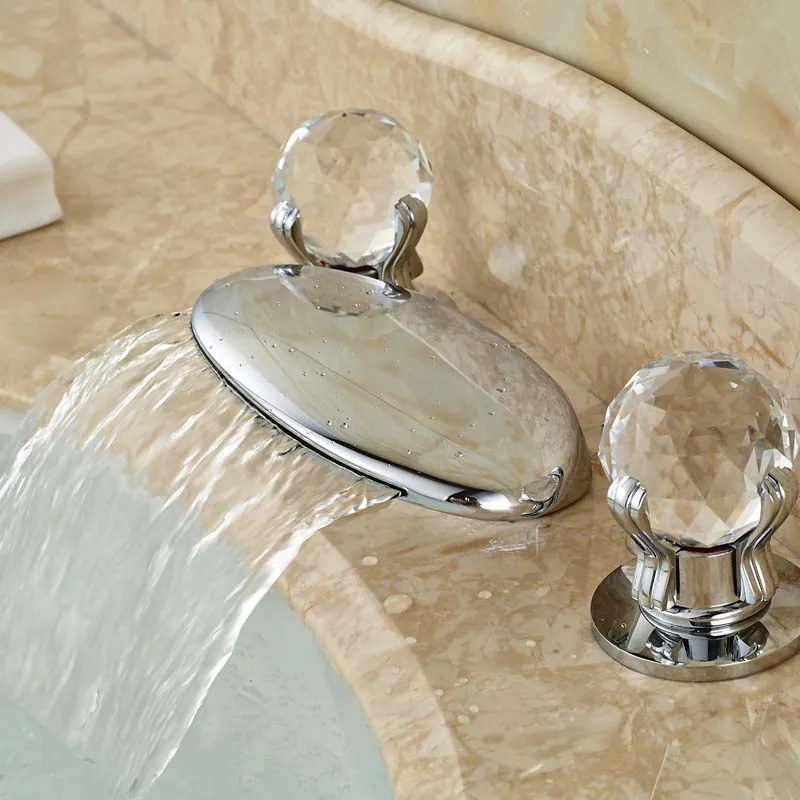 

Frog mouth Spout Design Widespread Waterfall Bathroom Basin Countertop Faucet Chrome