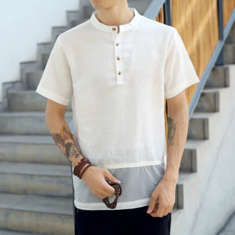 

Solid Men T-shirt Linen Tops Harajuku Off White Vintage Chinese Style Riverdale 2018 Summer Fashion Slim Tee Plus Size 5XL