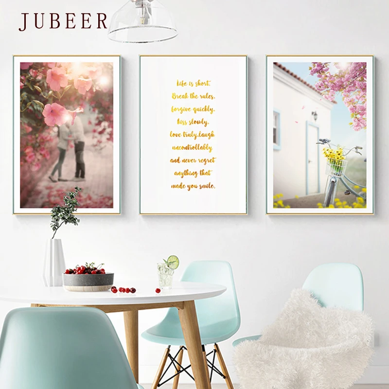 

Nordic Blue Pink Canvas Painting Landscape Combination Decorative Painting Wall Art Print for Living Room Home Decor