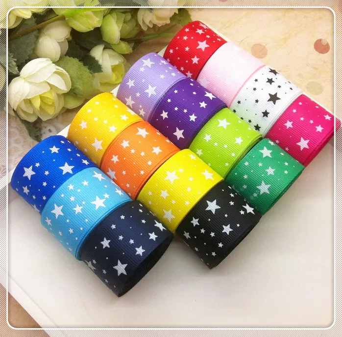 

Free Shipping 1" (25mm) width, star printed navy blue ribbon Polyester Grosgrain ribbon, DIY hairbow accessories, gift package