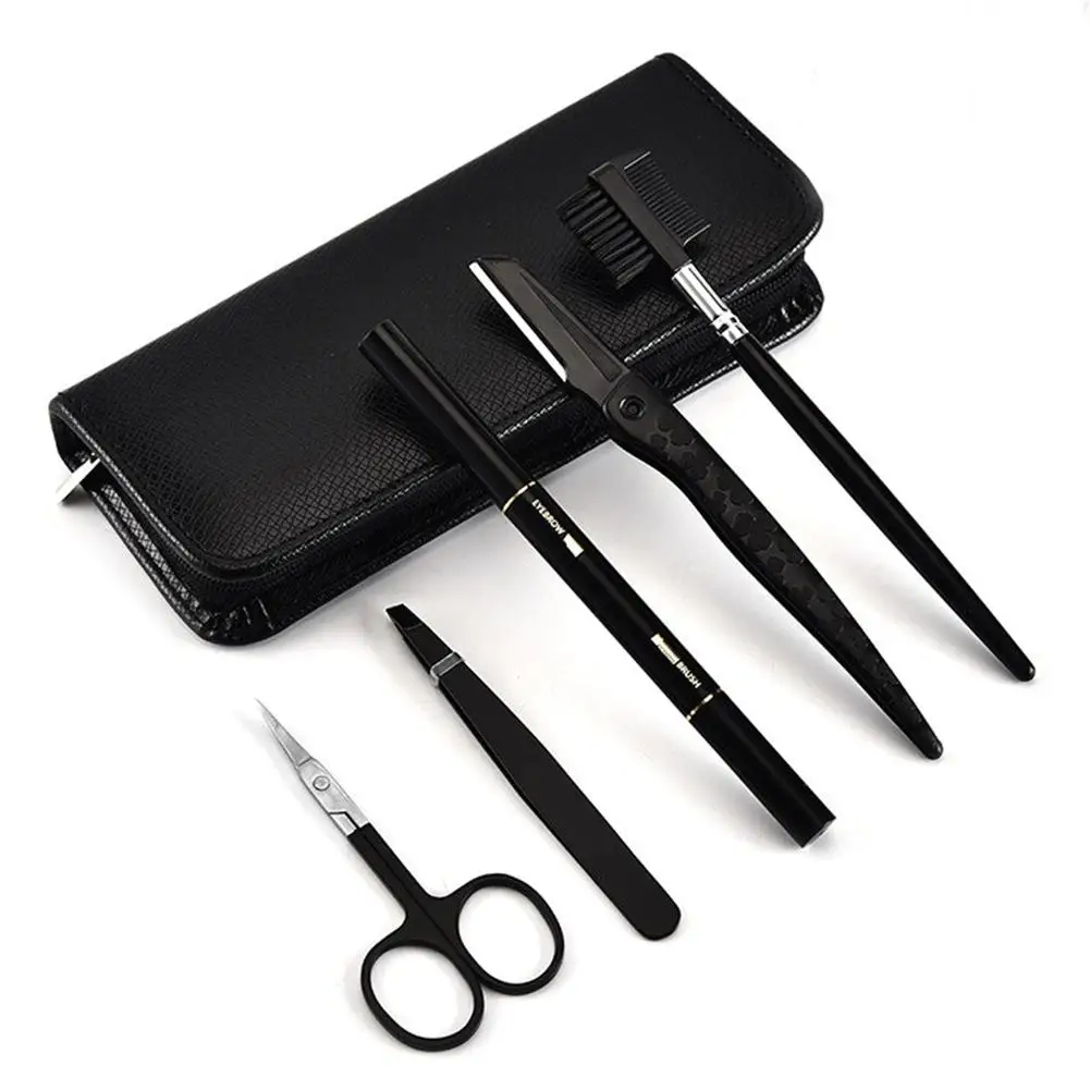 Pro 5Pcs/set Eyebrow Makeup Tools Set Eyebrow Pencil Black Eye Brow