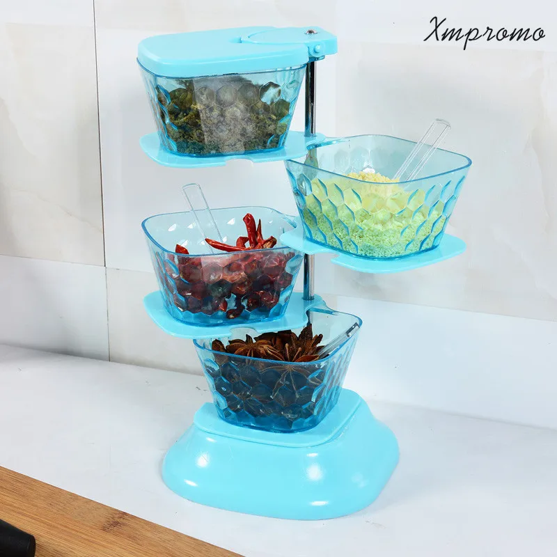 

Removable Lid Seasoning Box Plastic Spice Jar Storage kitchen Spice Salt Containers Sugar Bowl Condiment Racks Set Dish