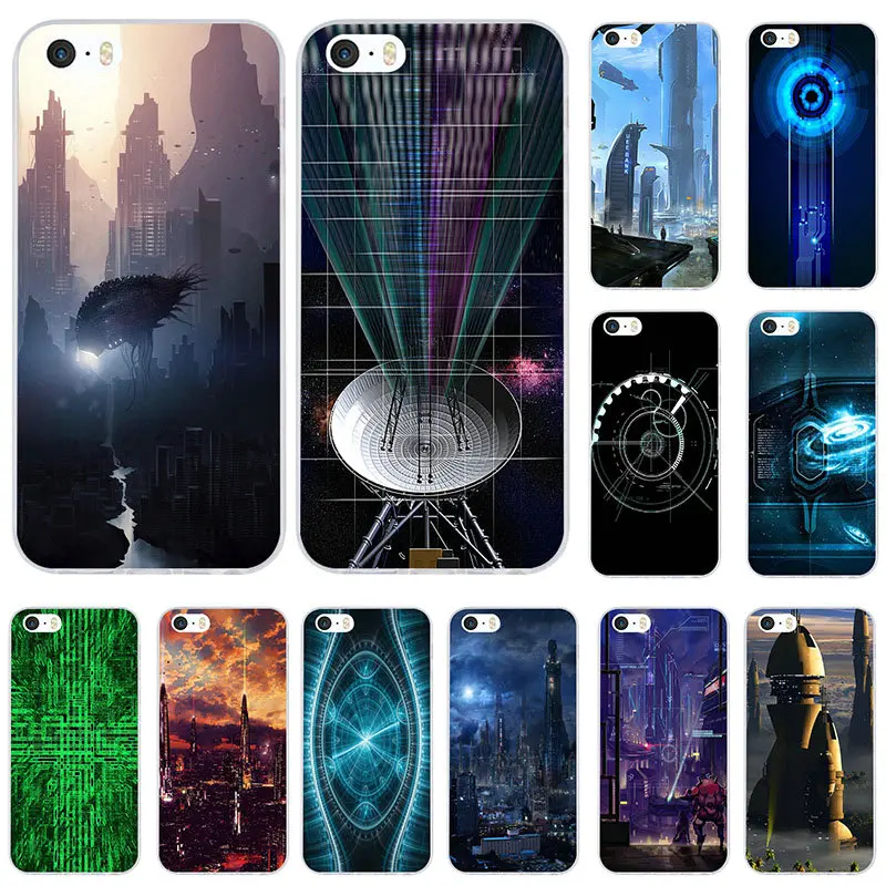 Hot Futuristic City Artwork Soft TPU Silicone Mobile Phone Cases Cover for iPhone 4 4S 5 5S 5C SE 6 6S 7 8 Plus X Coque Shell | Мобильные