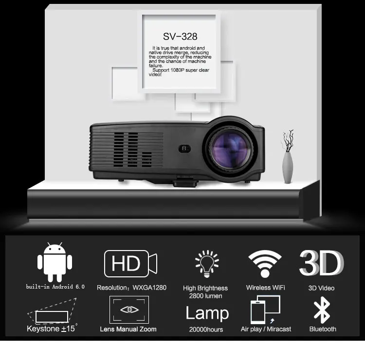 Светодиодный HD проектор, SV-328, Android, WiFi, Bluetooth, 1080 P, для офиса, домашнего кинотеатра, мультимедиа, видеоигры, Proyector Beamer