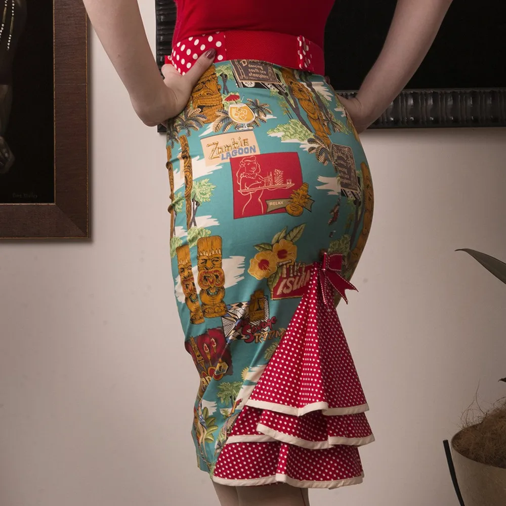 30-pinup стильная женская винтажная 50s Moai юбка-карандаш средней длины в горошек с оборками и бантом Ретро saia размера плюс полупрозрачная faldas