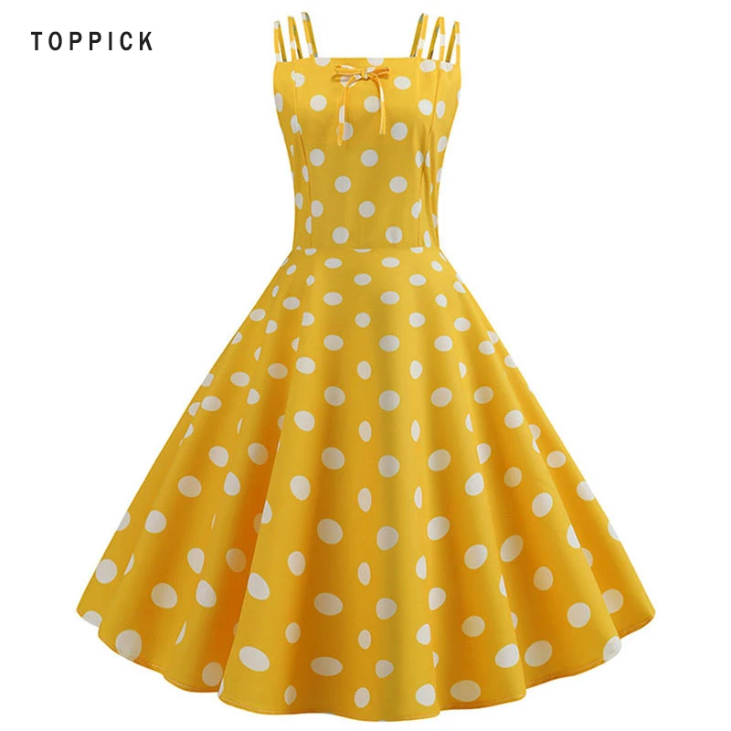 

Summer Spaghetti Strap Polka Dot Vintage Dress For Girls Sexy Pin Up Rockabilly Party Robe 2019 Women Casual Beach Midi Dress
