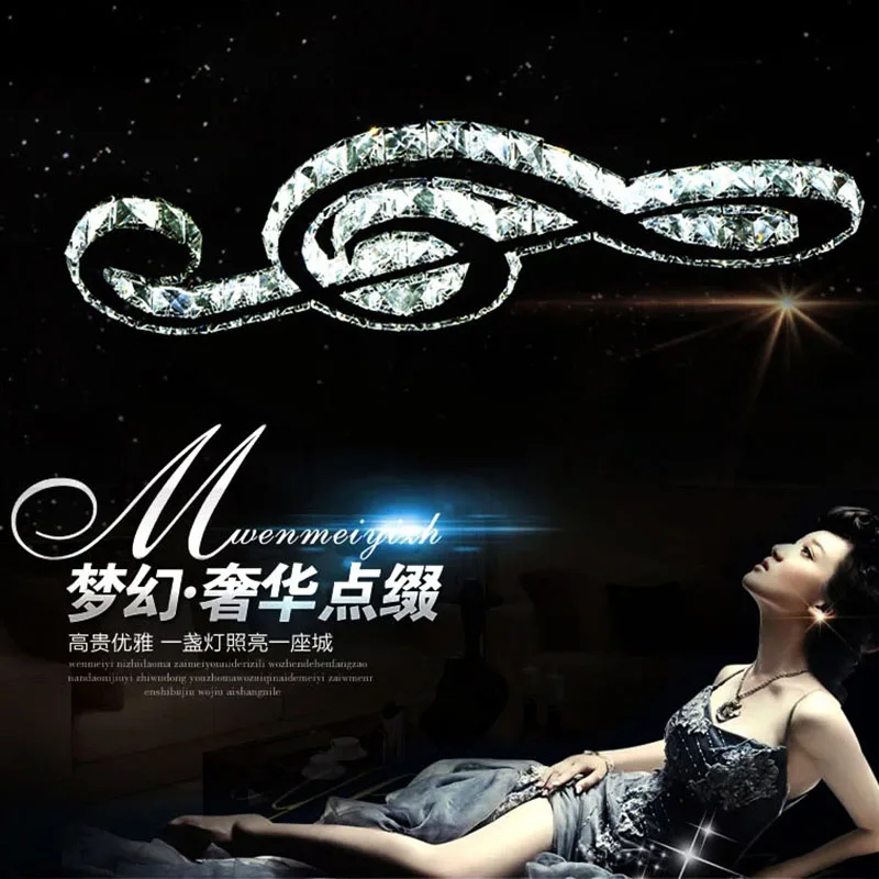 

Modern Crystal Lighting Chandelier LED Light included Stainless Steel Crystal Lamp Fixtures Music Note Shape Flower Mounted