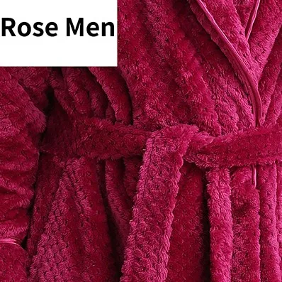 Men Women Winter Extra Long Thicken Grid Flannel Warm Bath Robe Luxury Soft Thermal Bathrobe Mens Dressing Gown Male Sexy Robes - Цвет: Rose Men