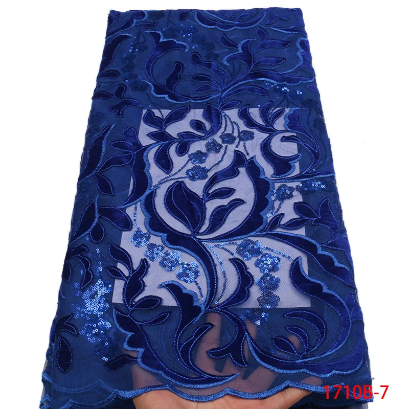 Последние синие блестки кружевная ткань высокого качества вышивка Африканское кружево для свадебного платья нигерийские бархатные кружевные ткани APW1710B