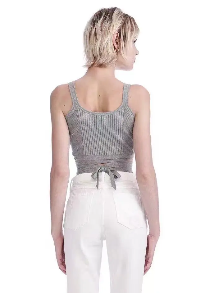 Crossed Knitted Back Bowknot Jacket High Waist Waistcoat Woman Tops Summer Crop Top Tank Tops Women Tank Top3