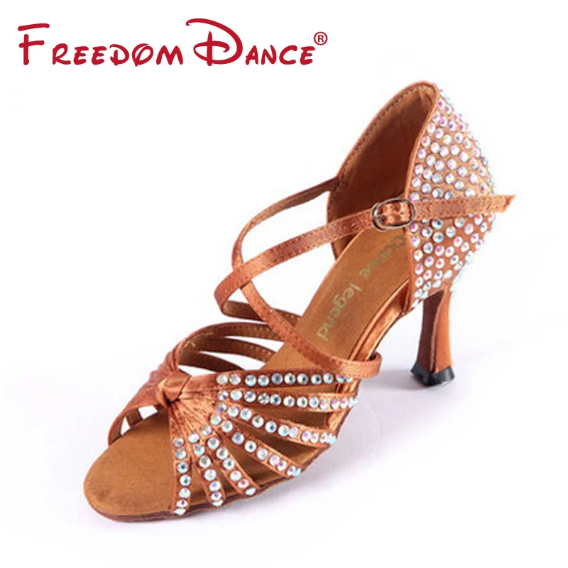 High Quality Satin Upper Rhinestones Coverd High Heeled Women's Latin