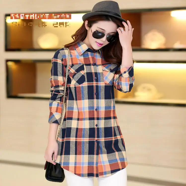 

2015 fashion High Quality women tops blusa Colorful Long Sleeve plaid blouses shirts for women 10 colourcamisa xadrez feminina