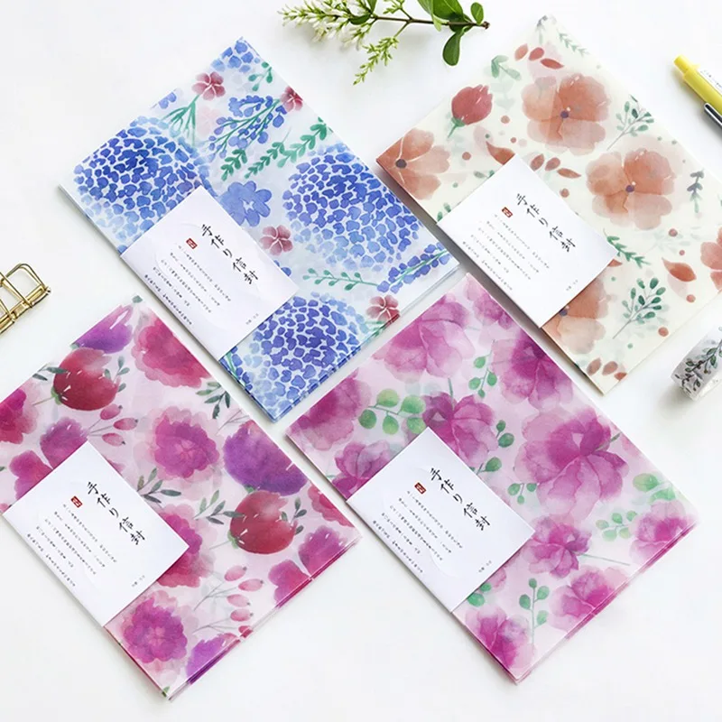

4 Pcs/pack Romantic Flower Envelope Message Card Letter Stationary Storage Paper Gift