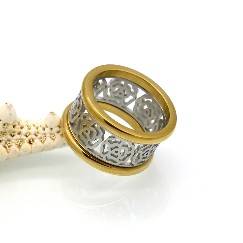 Модные ювелирные изделия из нержавеющей стали золото и серебро любовь бренд цветок кольца для женщин Bague Женское Обручальное свадебное кольцо с часами