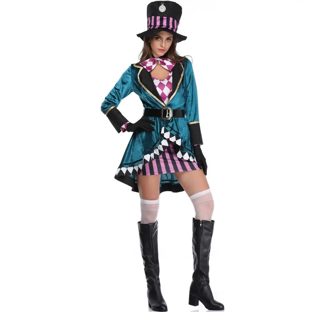Взрослый Алиса в стране чудес Mad Hatter костюмы для Хэллоуина женские маги косплей