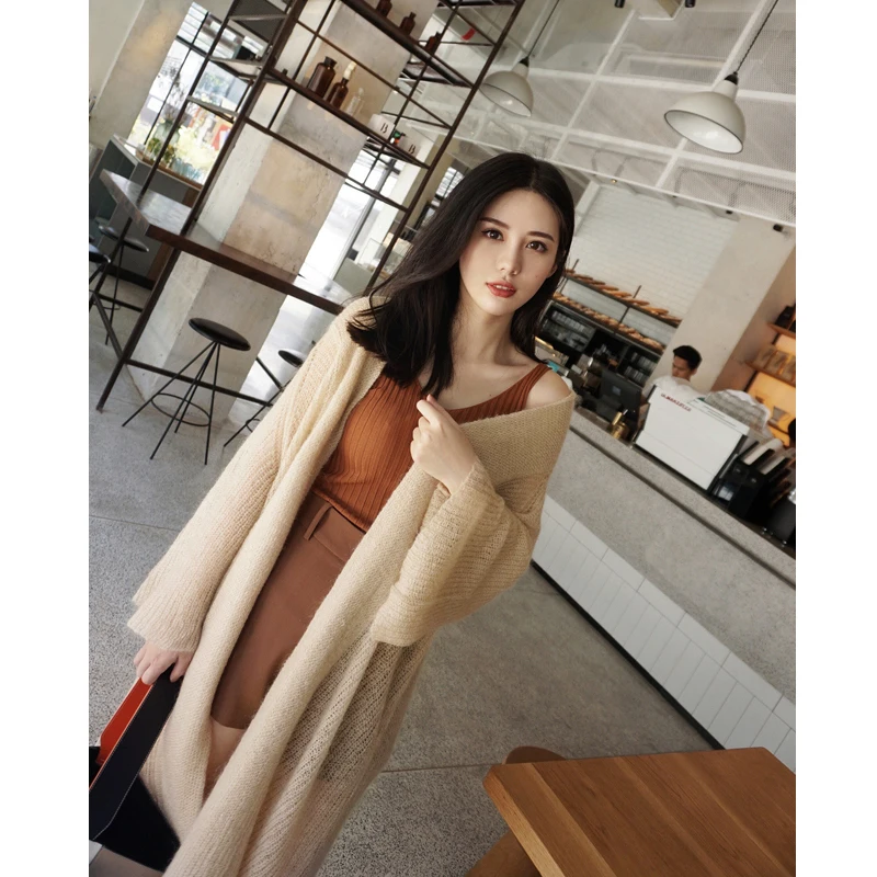 

Long Cardigan Female 2019 spring Autumn Women Loose Big code Long Sleeve Mohair Cardigan Sweater Thin section Knitted Cardig