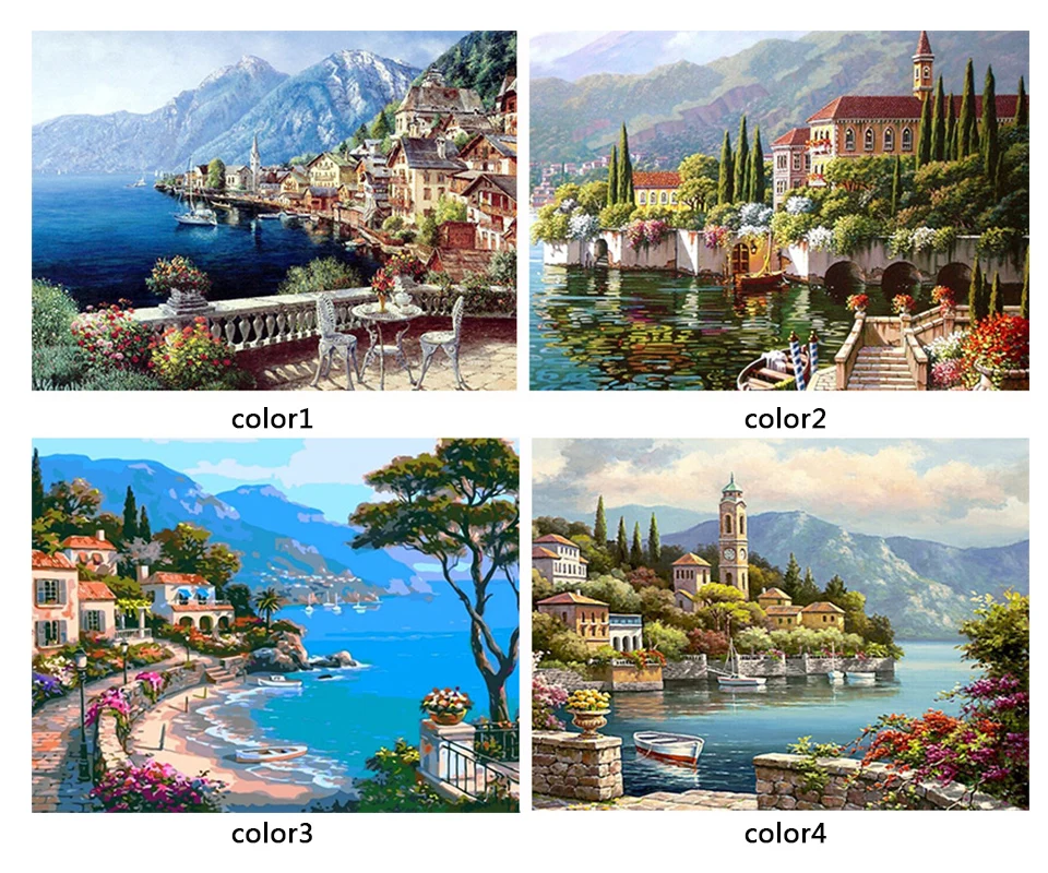 HUACAN Diamond Embroidery Round Diamond Painting Landscape Full Rhinestone 5D Mosaic Needlework Handmade Kit (3)